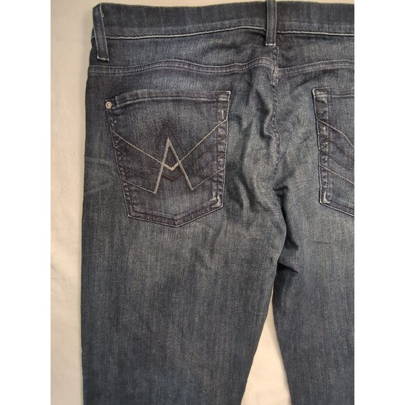 7 For All Mankind Jeans Mens 36x28 Blue Dark Wash Bootcut Denim Design On Pocket - Picture 16 of 16